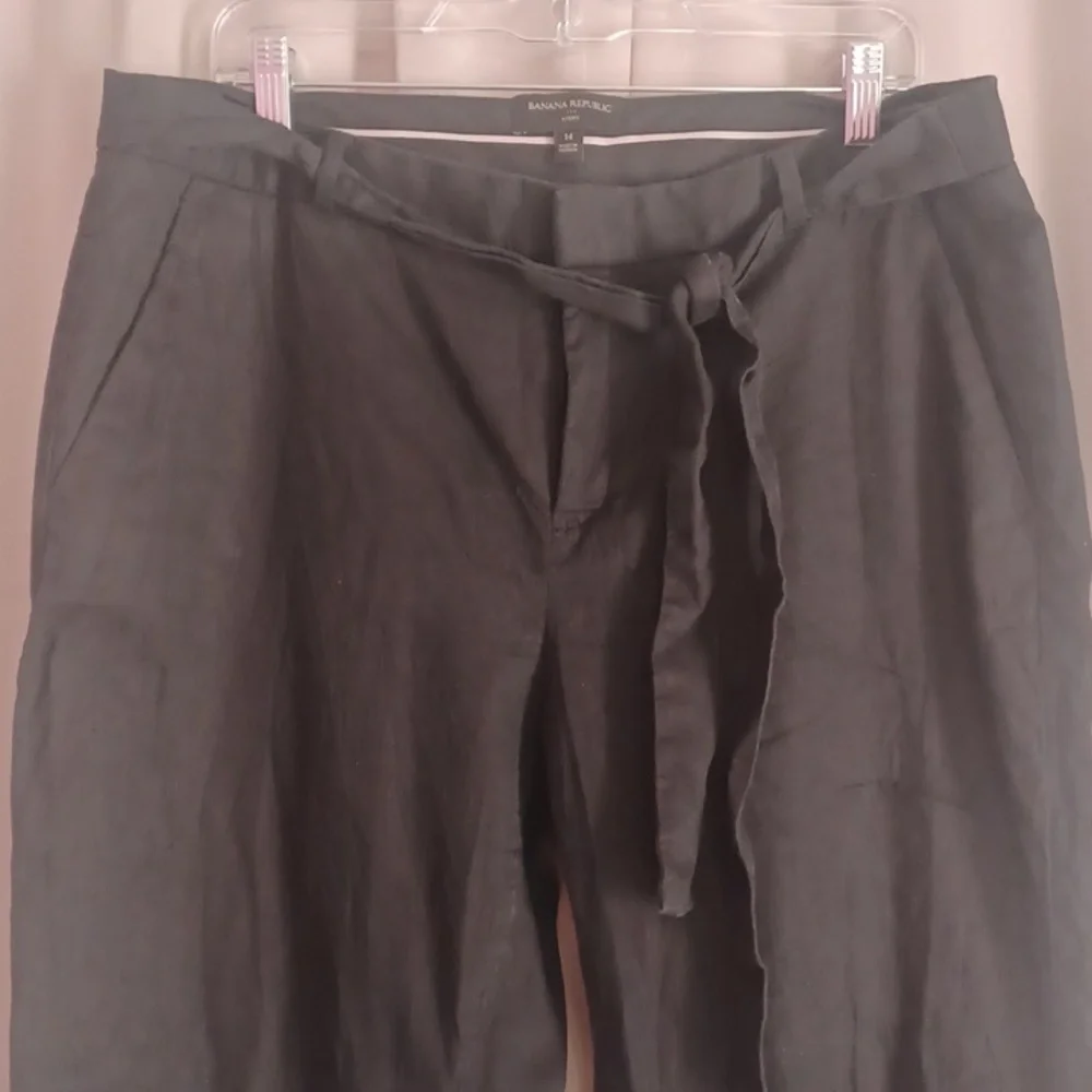 Banana Republic Avery Tie Waist Linen Blend Pants Mid Rise Tailored Ankle Black